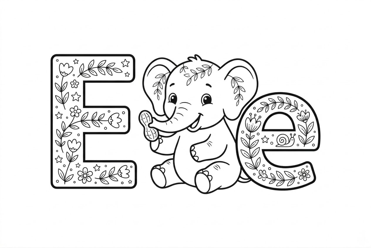 Buchstabe E als kostenloses Ausmalbild für Kinder