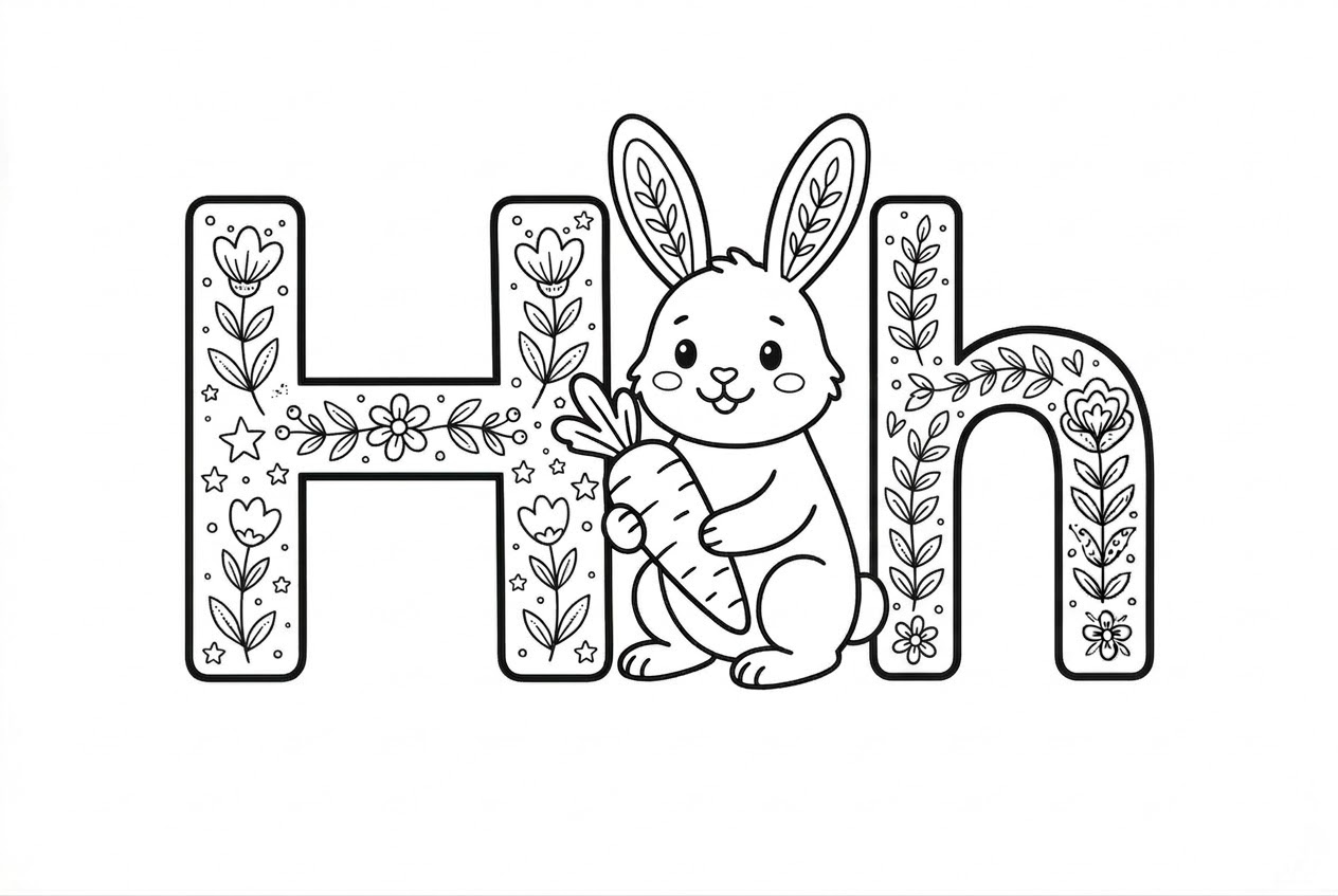Buchstabe H als kostenloses Ausmalbild für Kinder