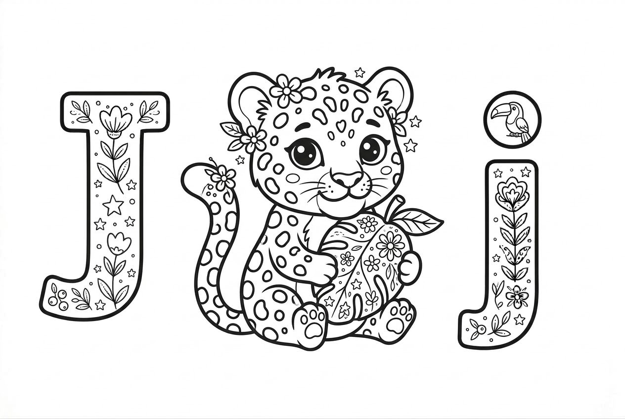 Buchstabe J als kostenloses Ausmalbild für Kinder