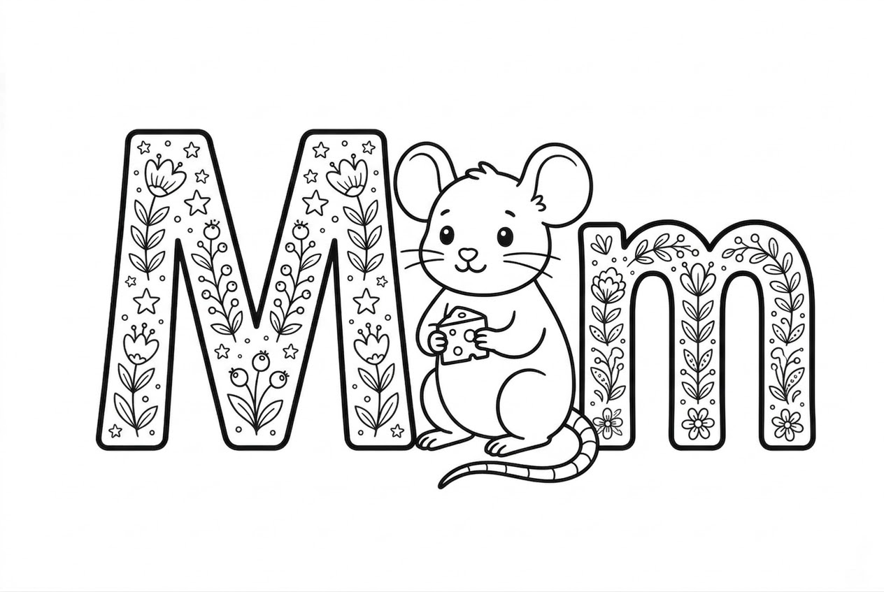 Buchstabe M als kostenloses Ausmalbild für Kinder
