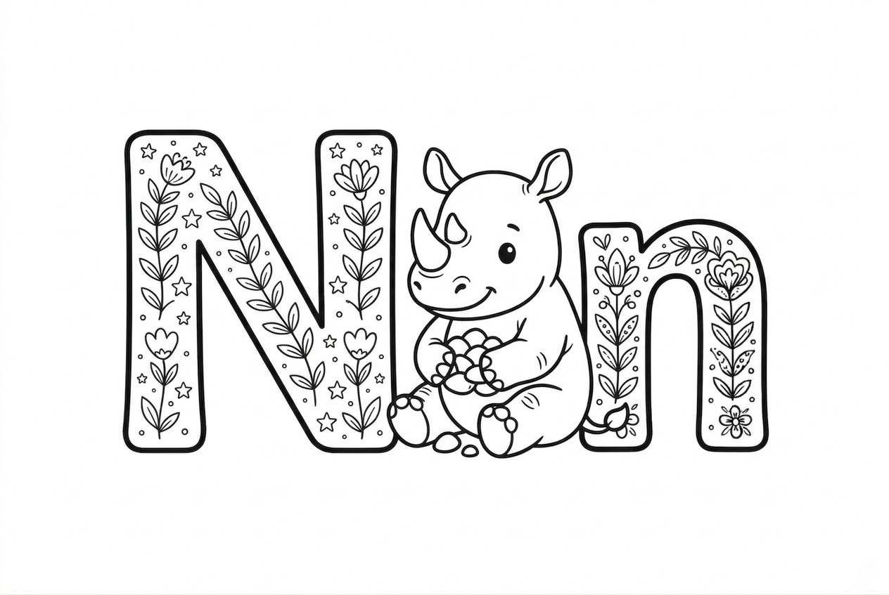 Buchstabe N als kostenloses Ausmalbild für Kinder