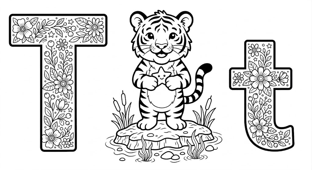 Buchstabe T als kostenloses Ausmalbild für Kinder