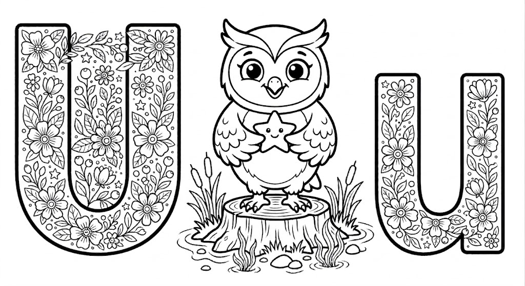 Buchstabe U als kostenloses Ausmalbild für Kinder