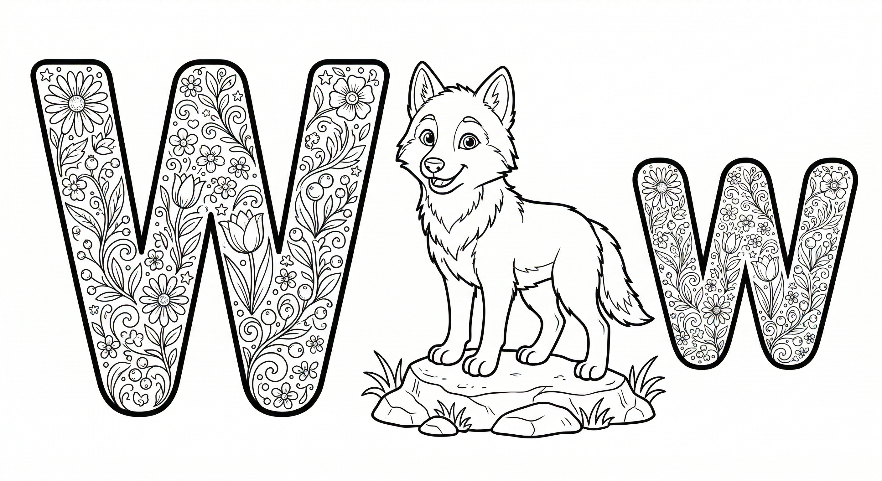Buchstabe W als kostenloses Ausmalbild für Kinder