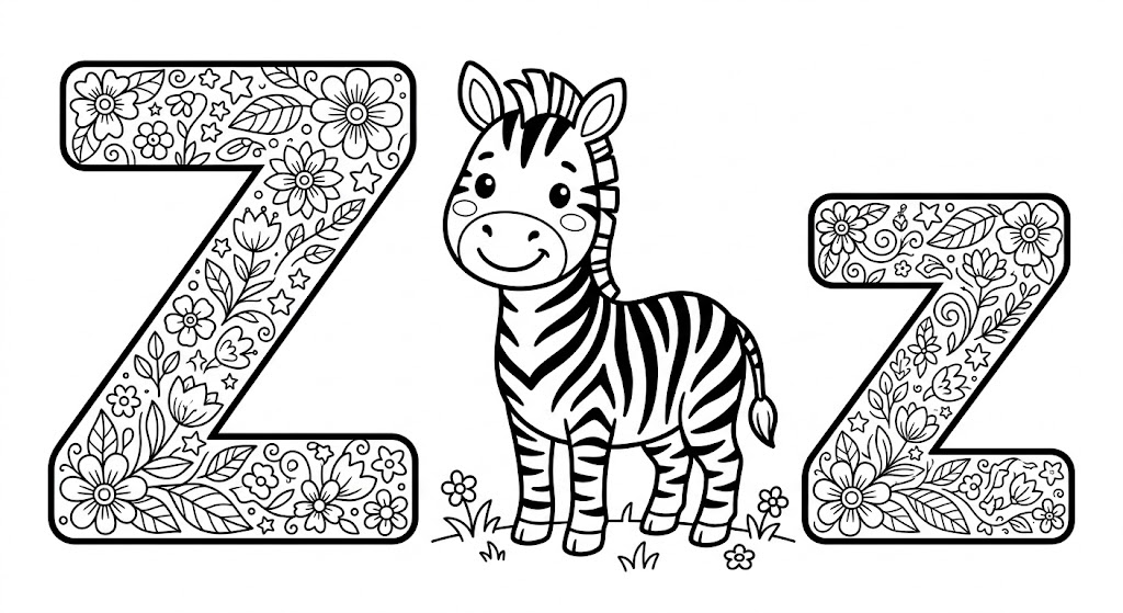 Buchstabe Z als kostenloses Ausmalbild für Kinder
