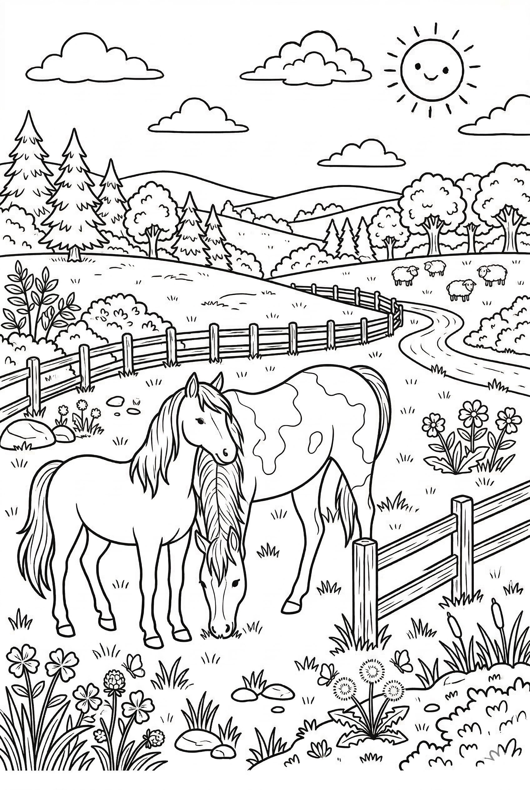 Schaf auf der Wiese als kostenloses Ausmalbild für Kinder