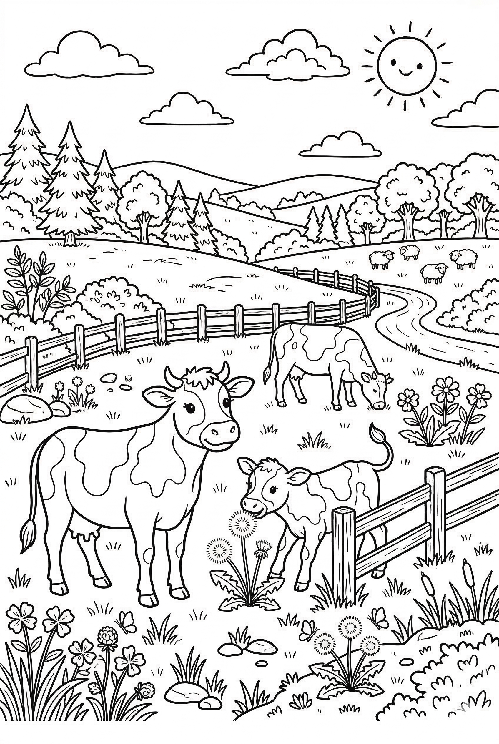 Ziege am Zaun als kostenloses Ausmalbild für Kinder