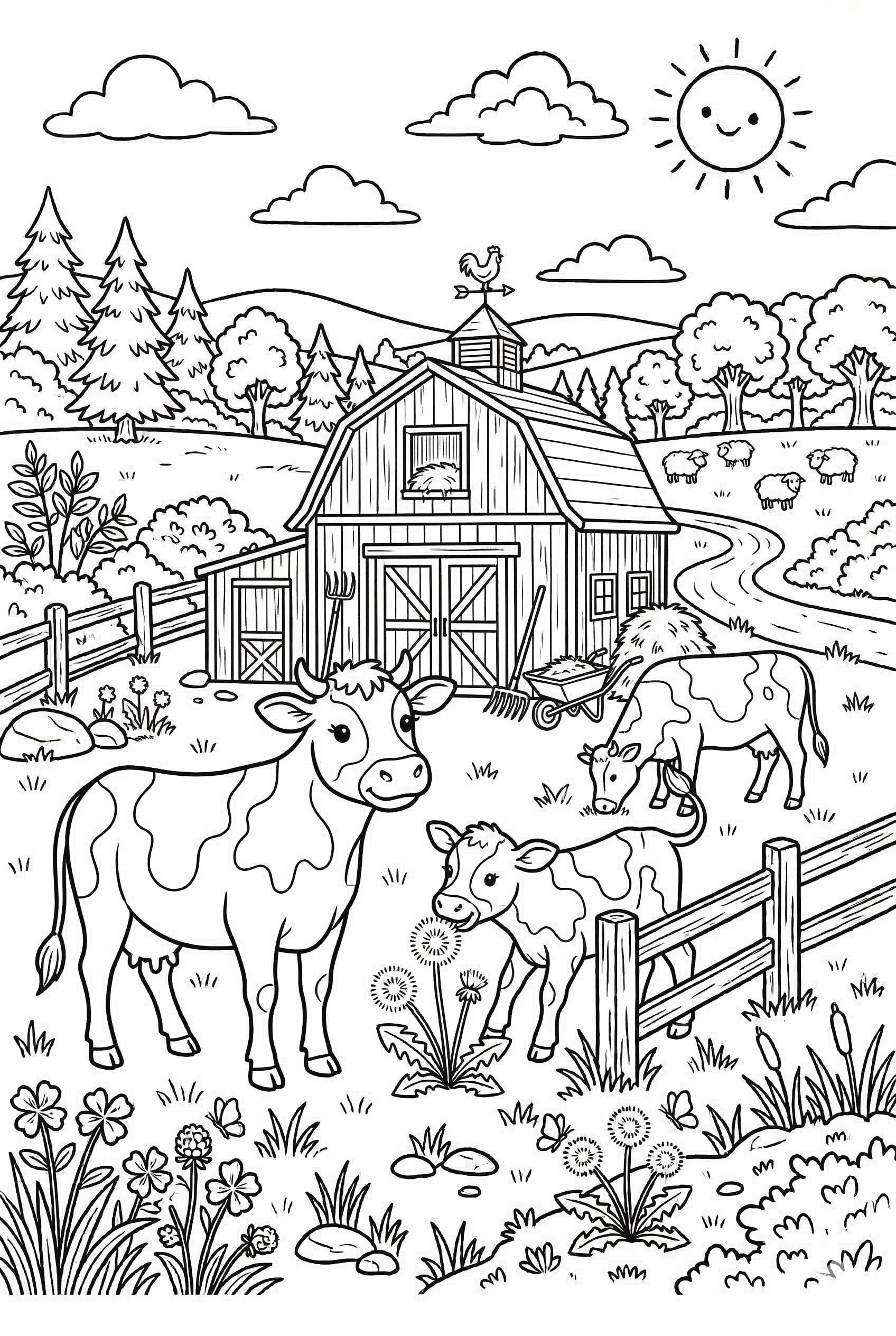 Barn with Animals as a free coloring page for kids
