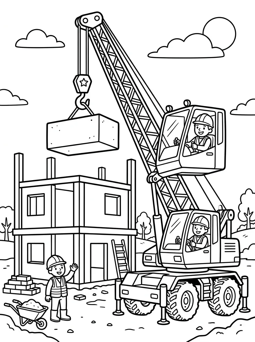 Kranfuehrer im Einsatz als kostenloses Ausmalbild für Kinder