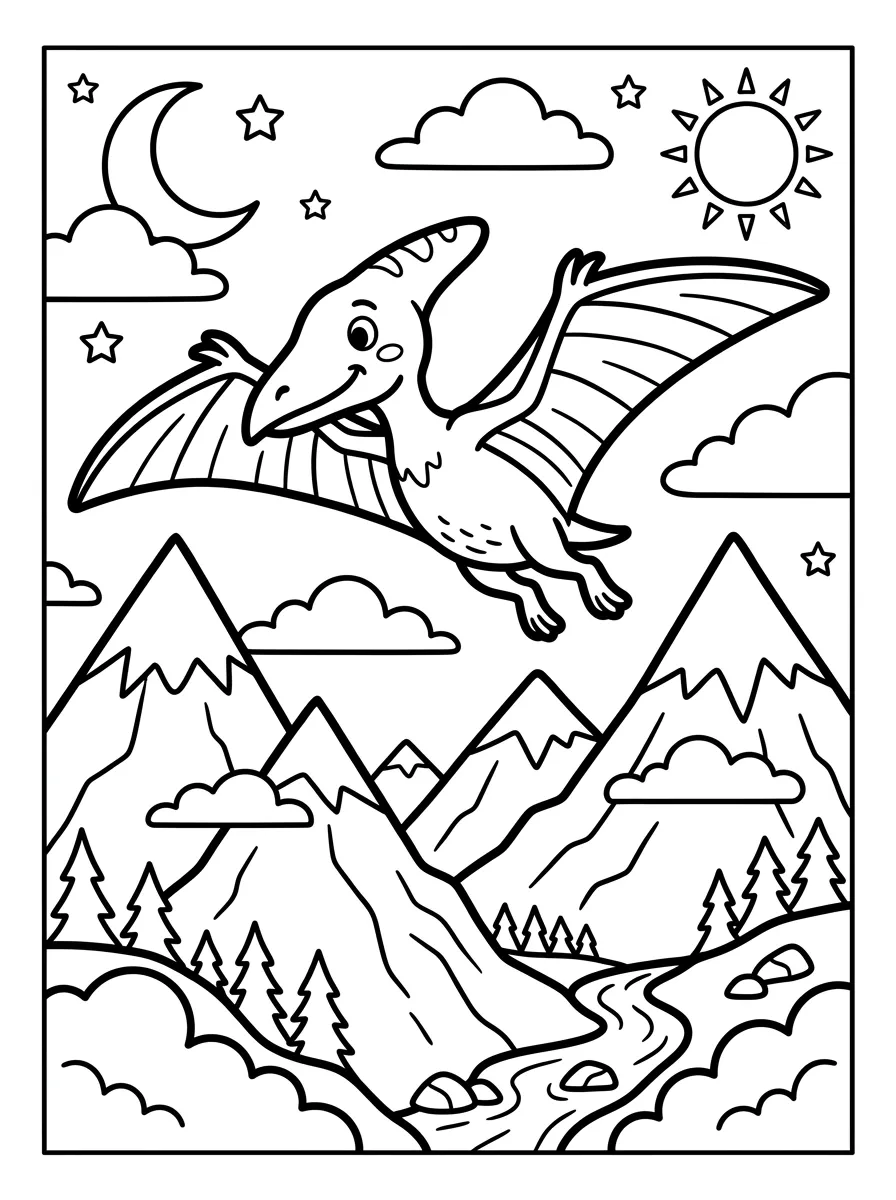 Fliegender Pterodactylus als kostenloses Ausmalbild für Kinder