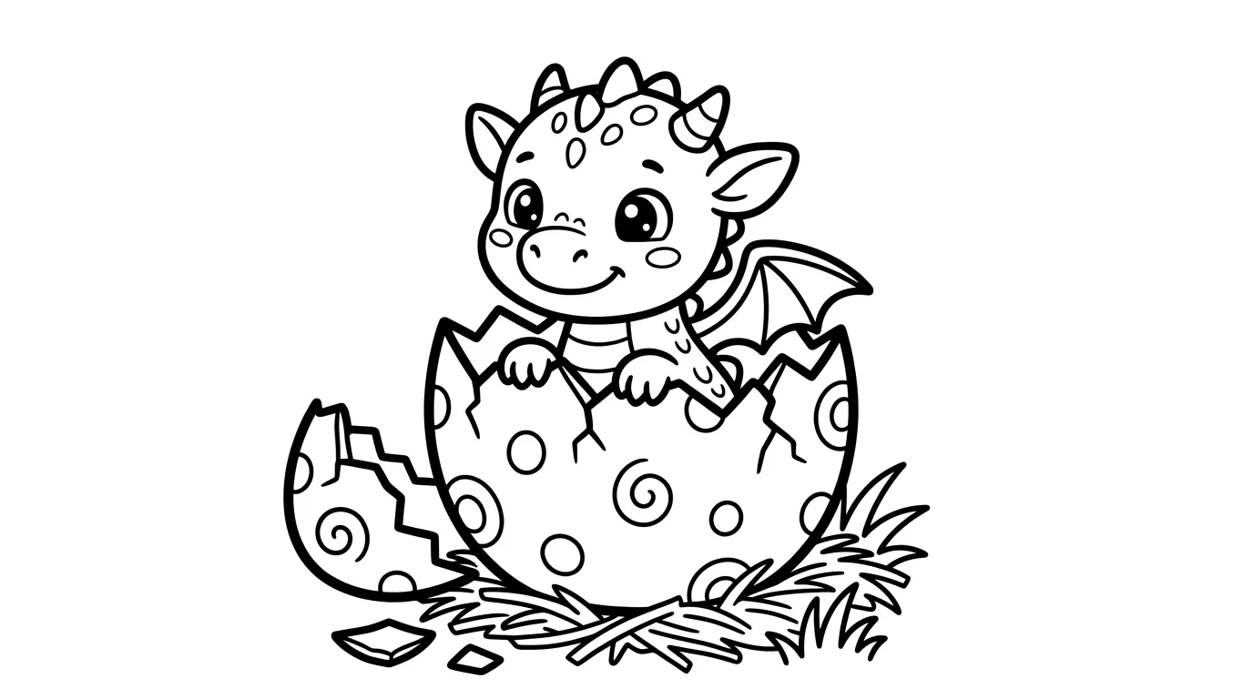 Baby Drache schluepft als kostenloses Ausmalbild für Kinder