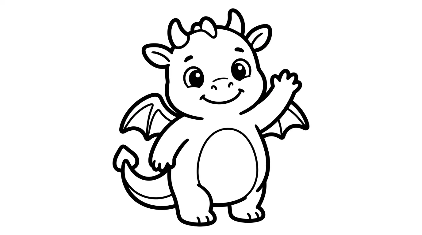 Freundlicher Drache als kostenloses Ausmalbild für Kinder