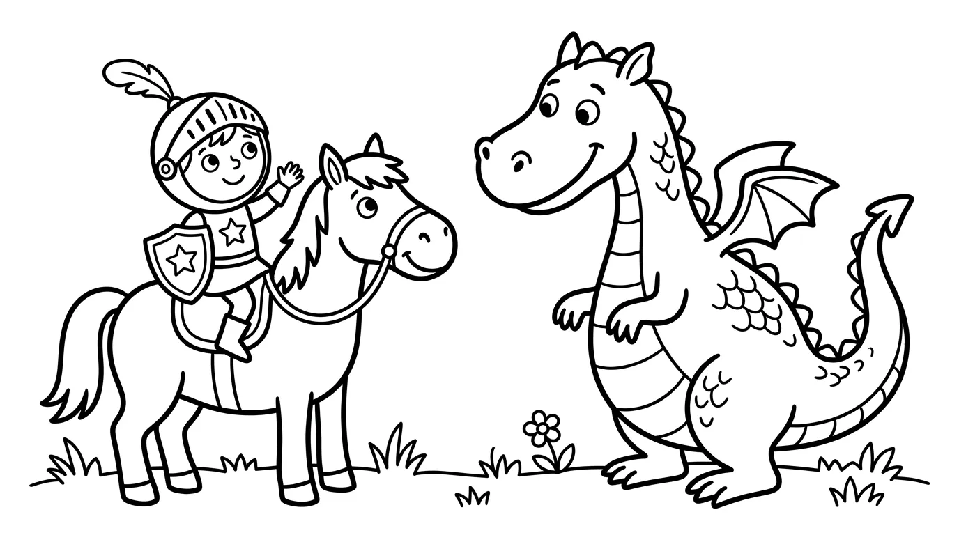 Drache und Ritter als kostenloses Ausmalbild für Kinder