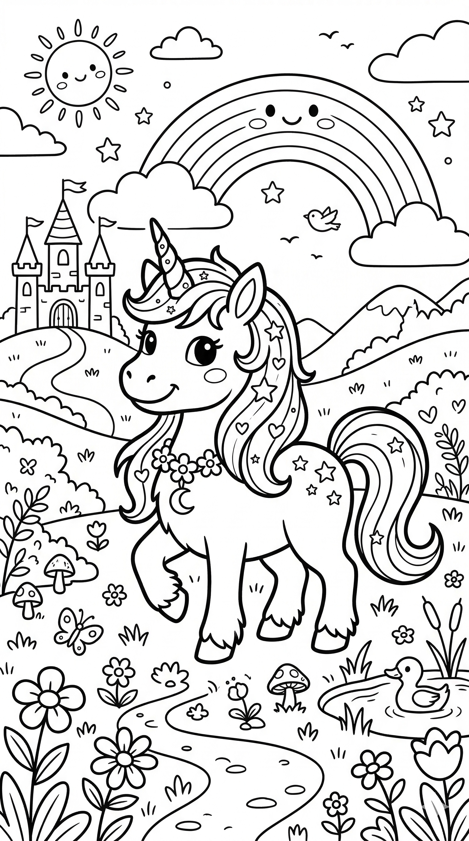 Sternen Einhorn als kostenloses Ausmalbild für Kinder