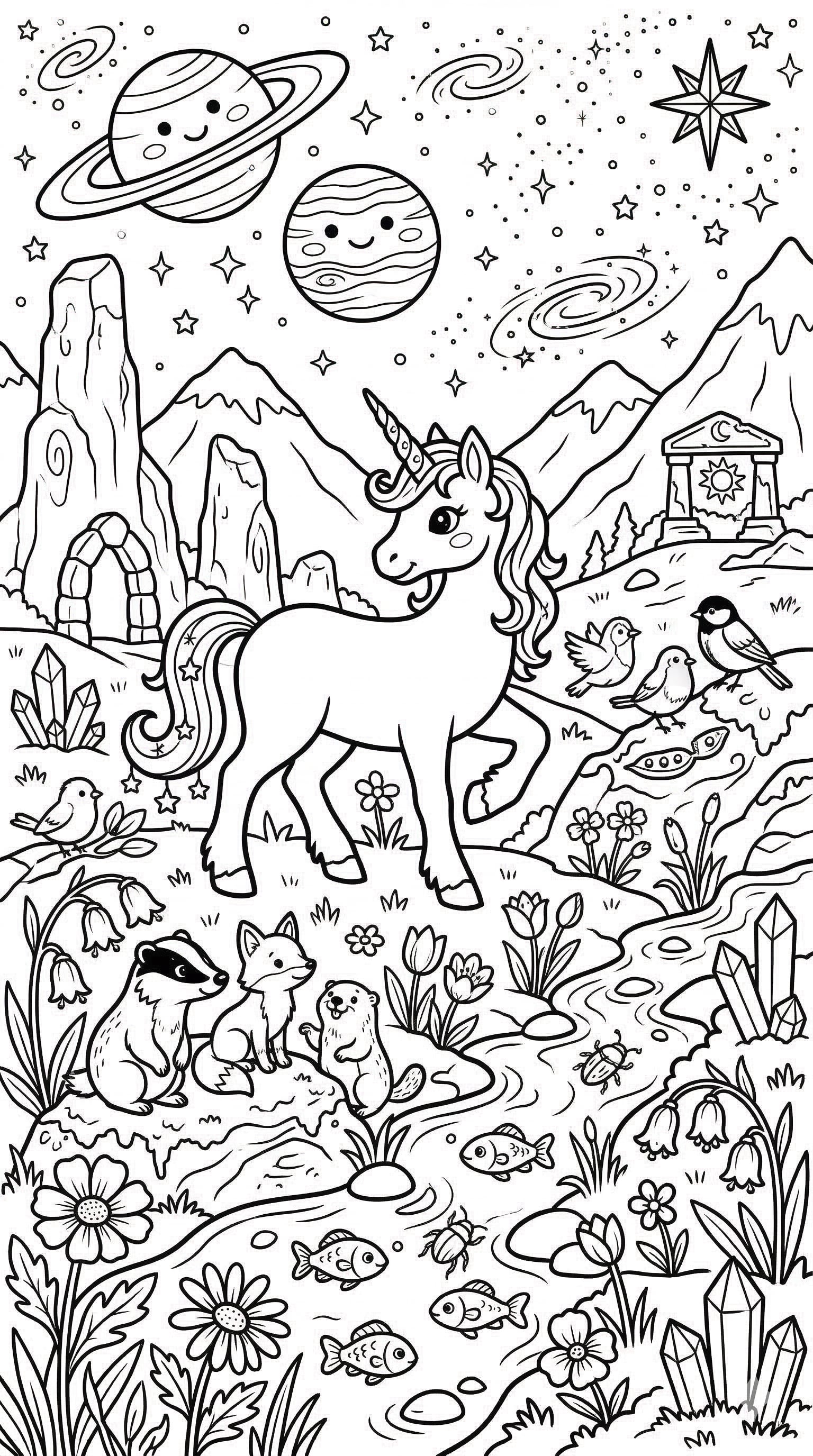 Kawaii Einhorn als kostenloses Ausmalbild für Kinder