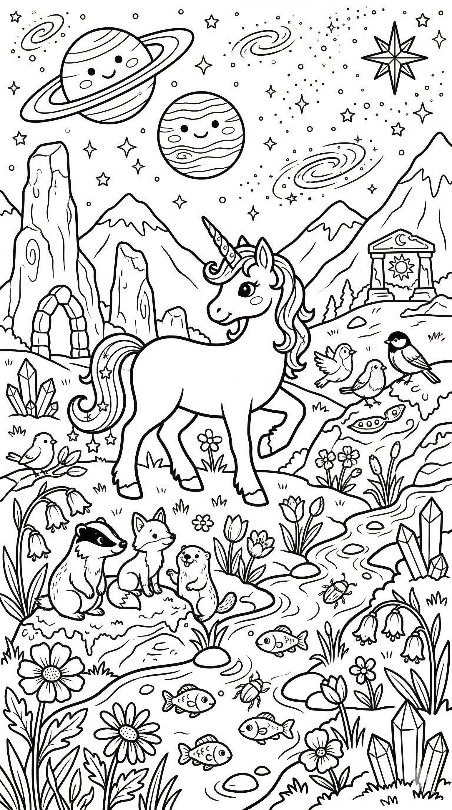 Kawaii Einhorn als kostenloses Ausmalbild für Kinder