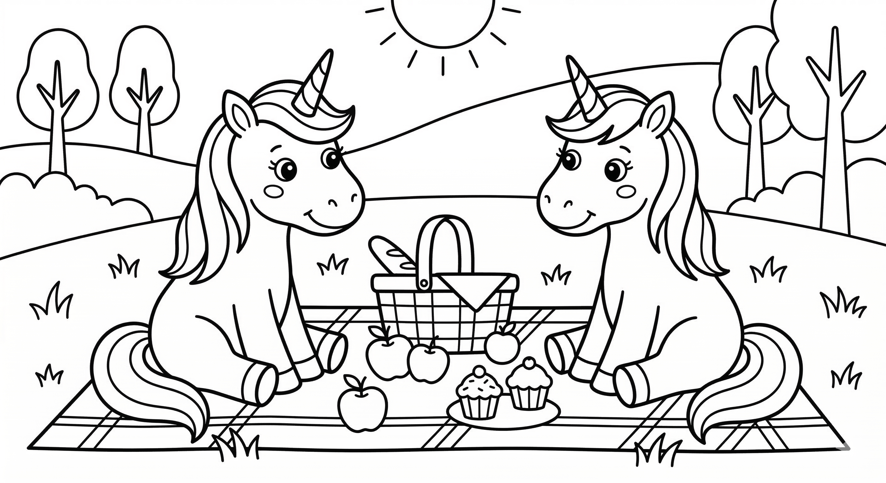 Einhorn mit Mond als kostenloses Ausmalbild für Kinder