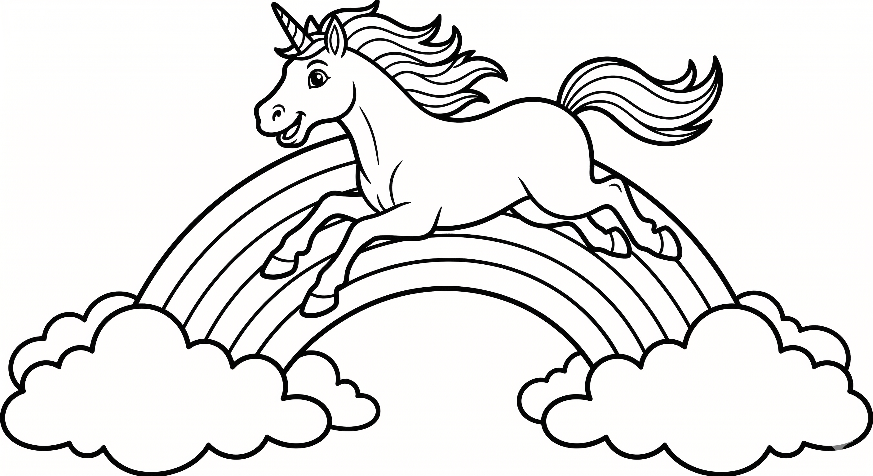 Einhorn auf Wiese als kostenloses Ausmalbild für Kinder