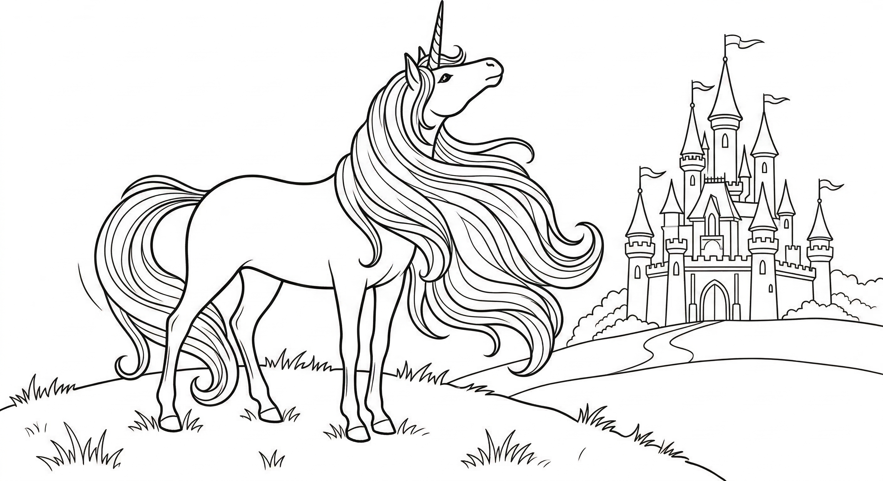 Einhorn und Sterne als kostenloses Ausmalbild für Kinder