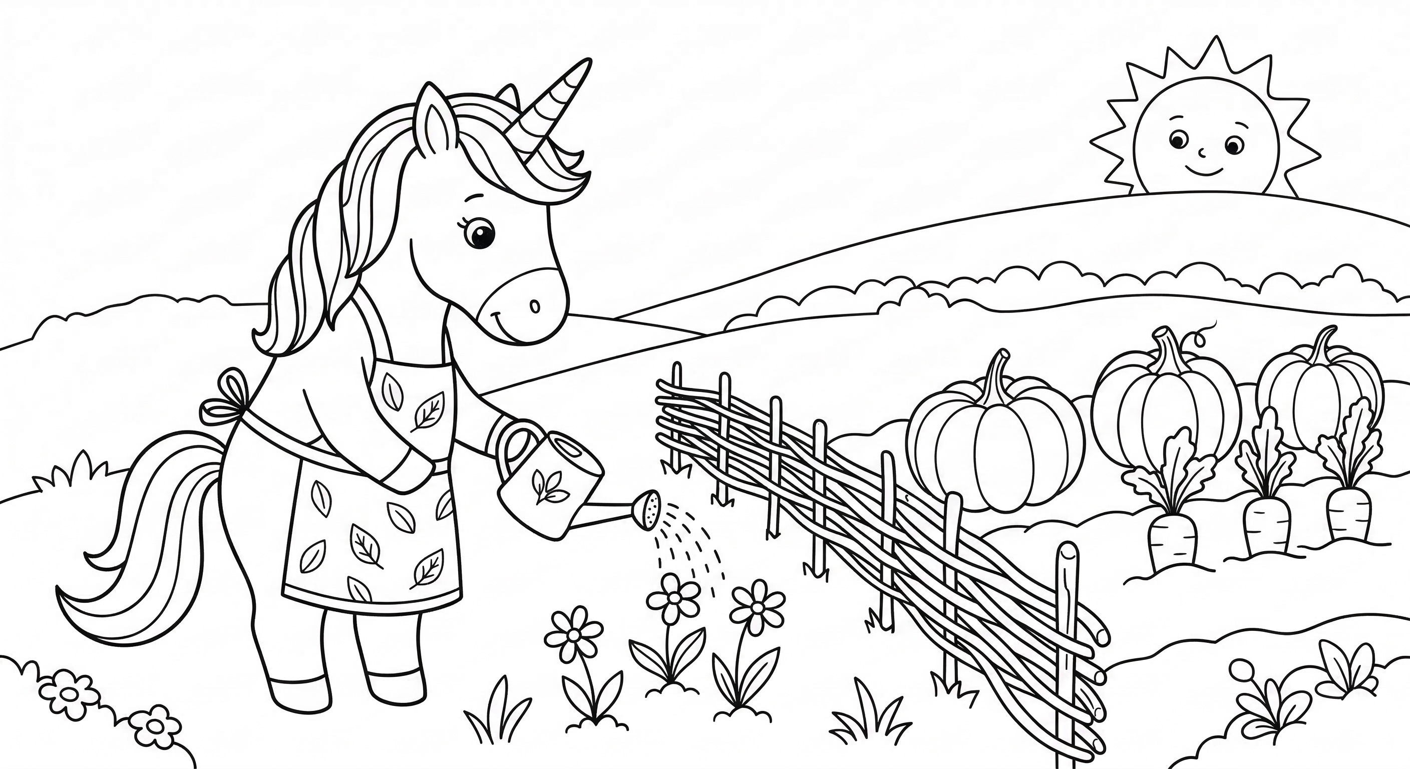 Einhorn im Himmel als kostenloses Ausmalbild für Kinder