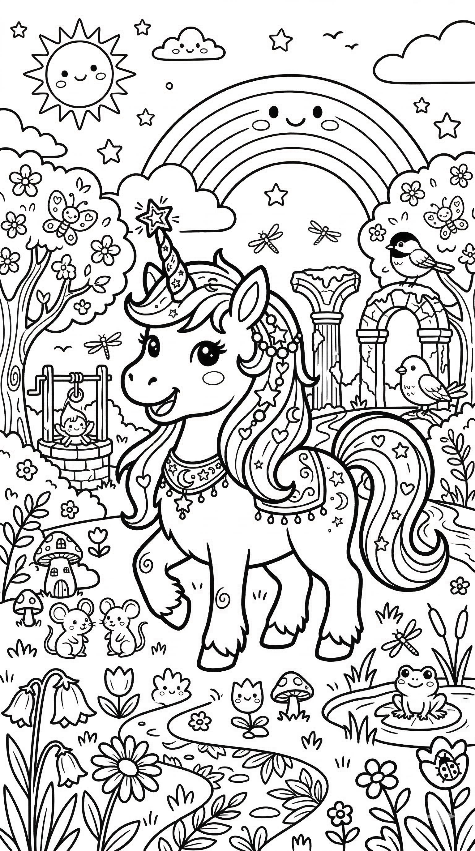 Einhorn Sternbild als kostenloses Ausmalbild für Kinder