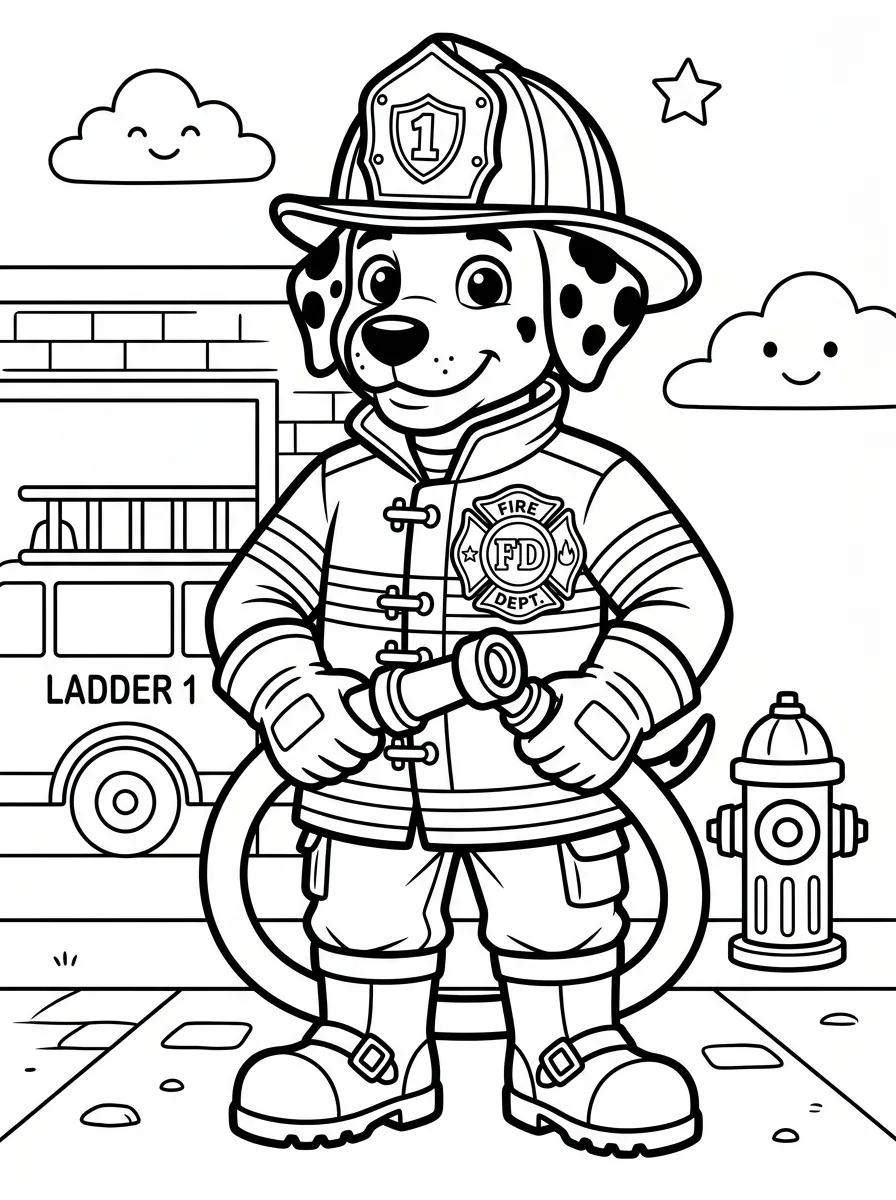 Feuerwehr Held als kostenloses Ausmalbild für Kinder