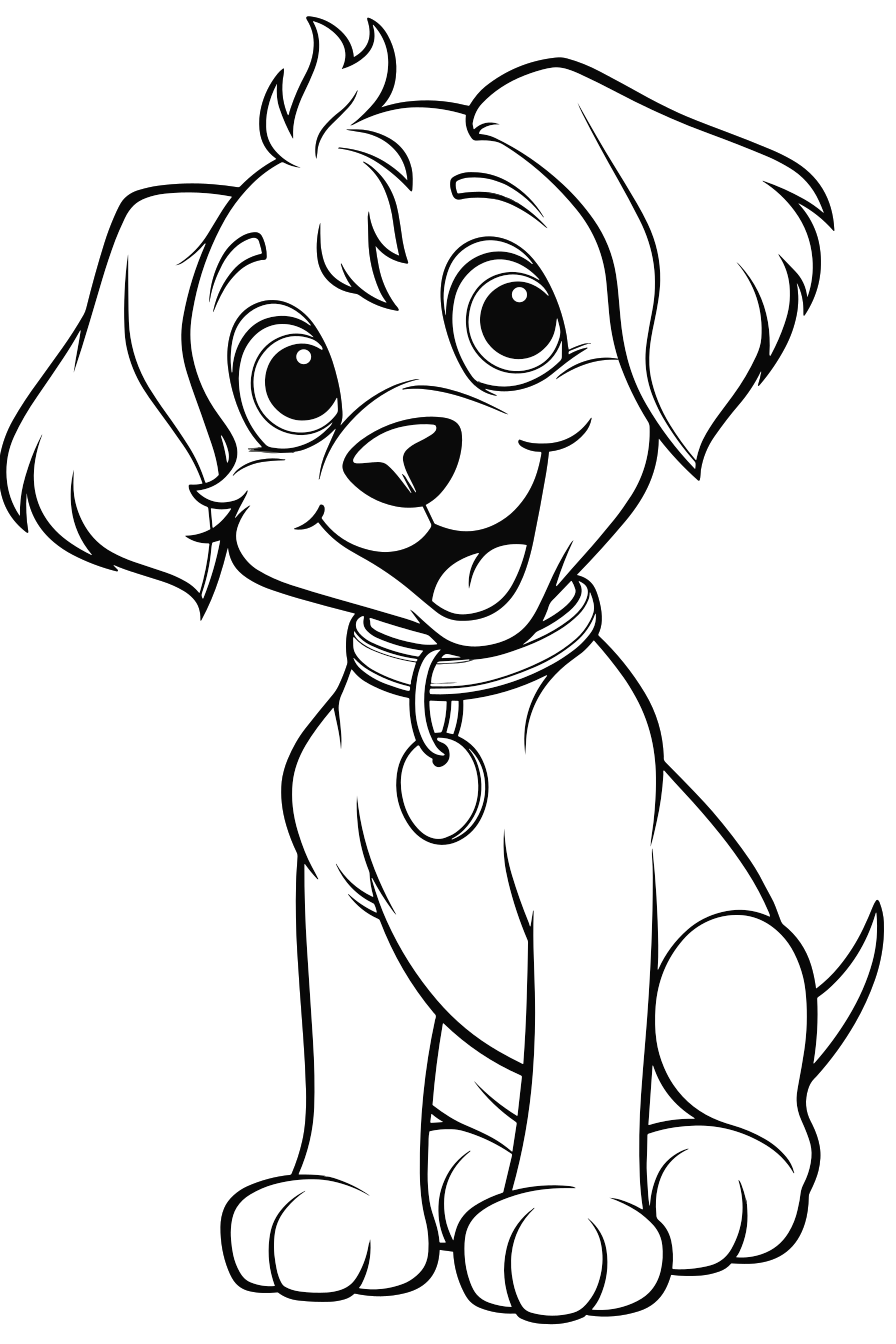 Gluecklicher Welpe als kostenloses Ausmalbild für Kinder