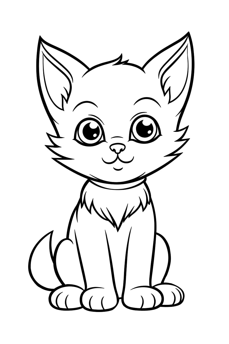 Spielende Katze als kostenloses Ausmalbild für Kinder