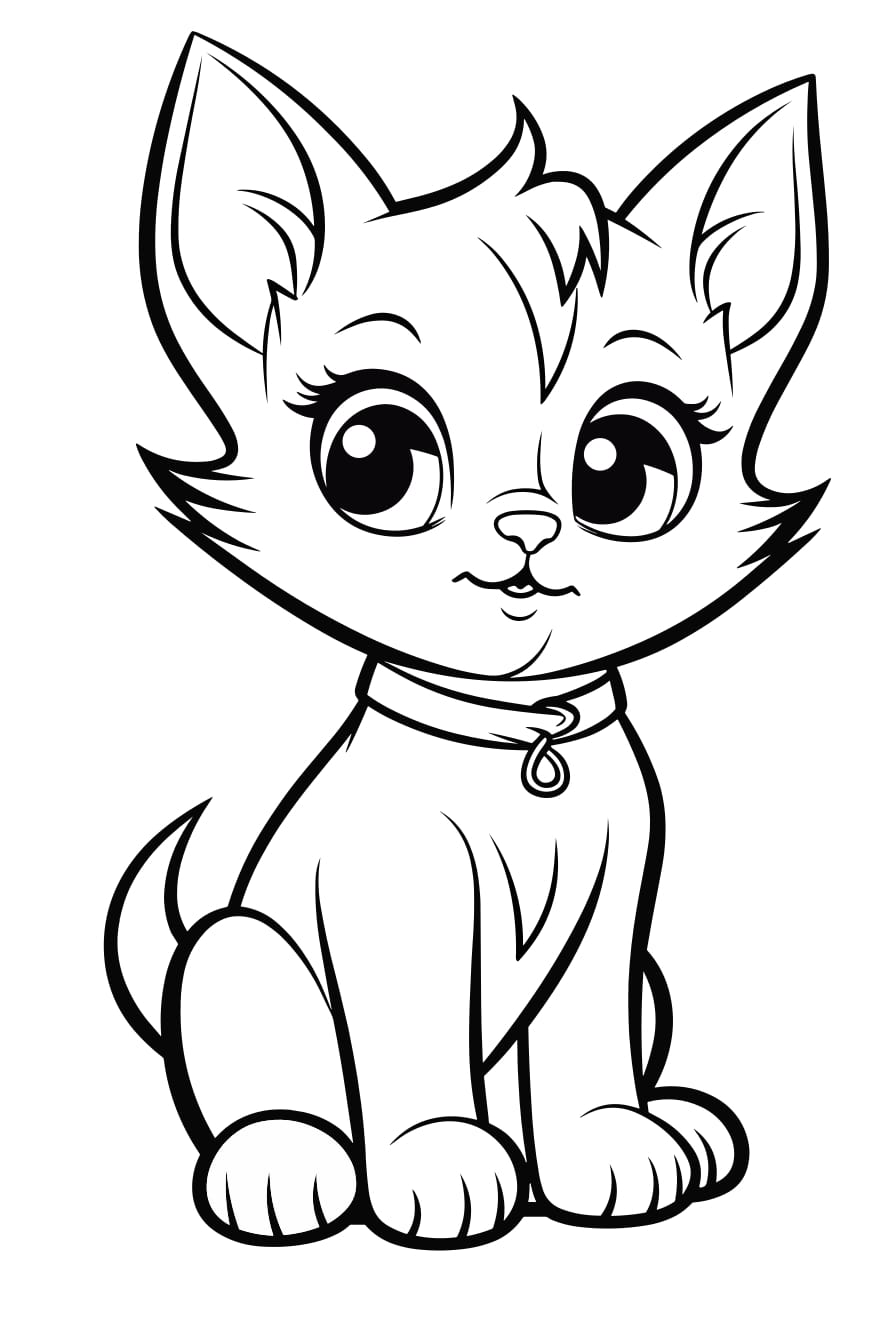 Katze mit Blumen als kostenloses Ausmalbild für Kinder