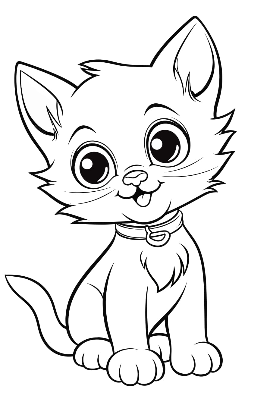 Katze und Mond als kostenloses Ausmalbild für Kinder