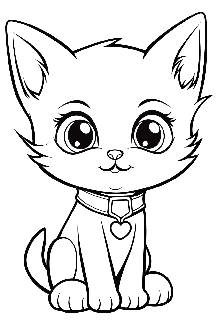 Kaetzchen mit Schleife als kostenloses Ausmalbild für Kinder