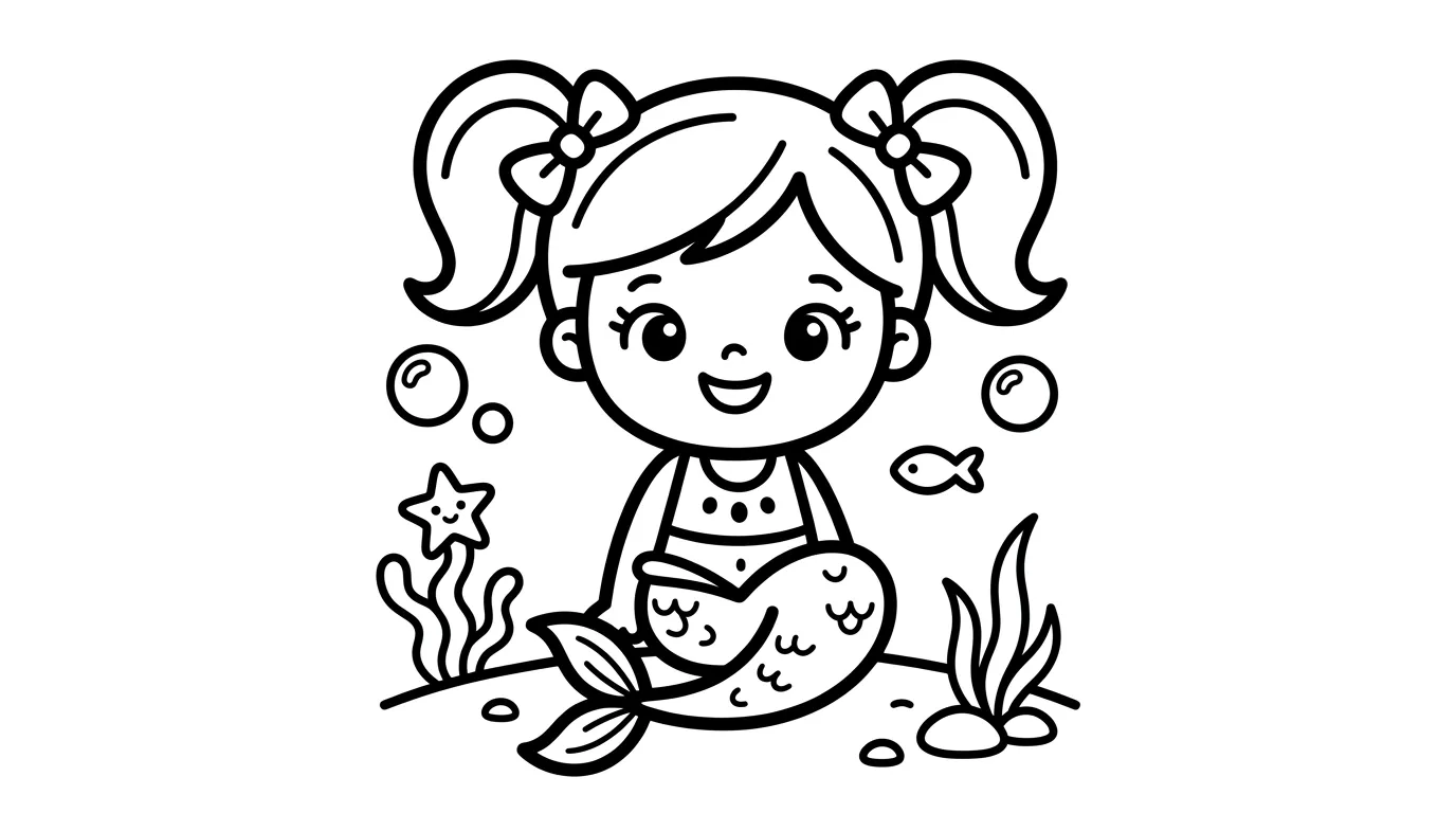 Kleine Meerjungfrau als kostenloses Ausmalbild für Kinder