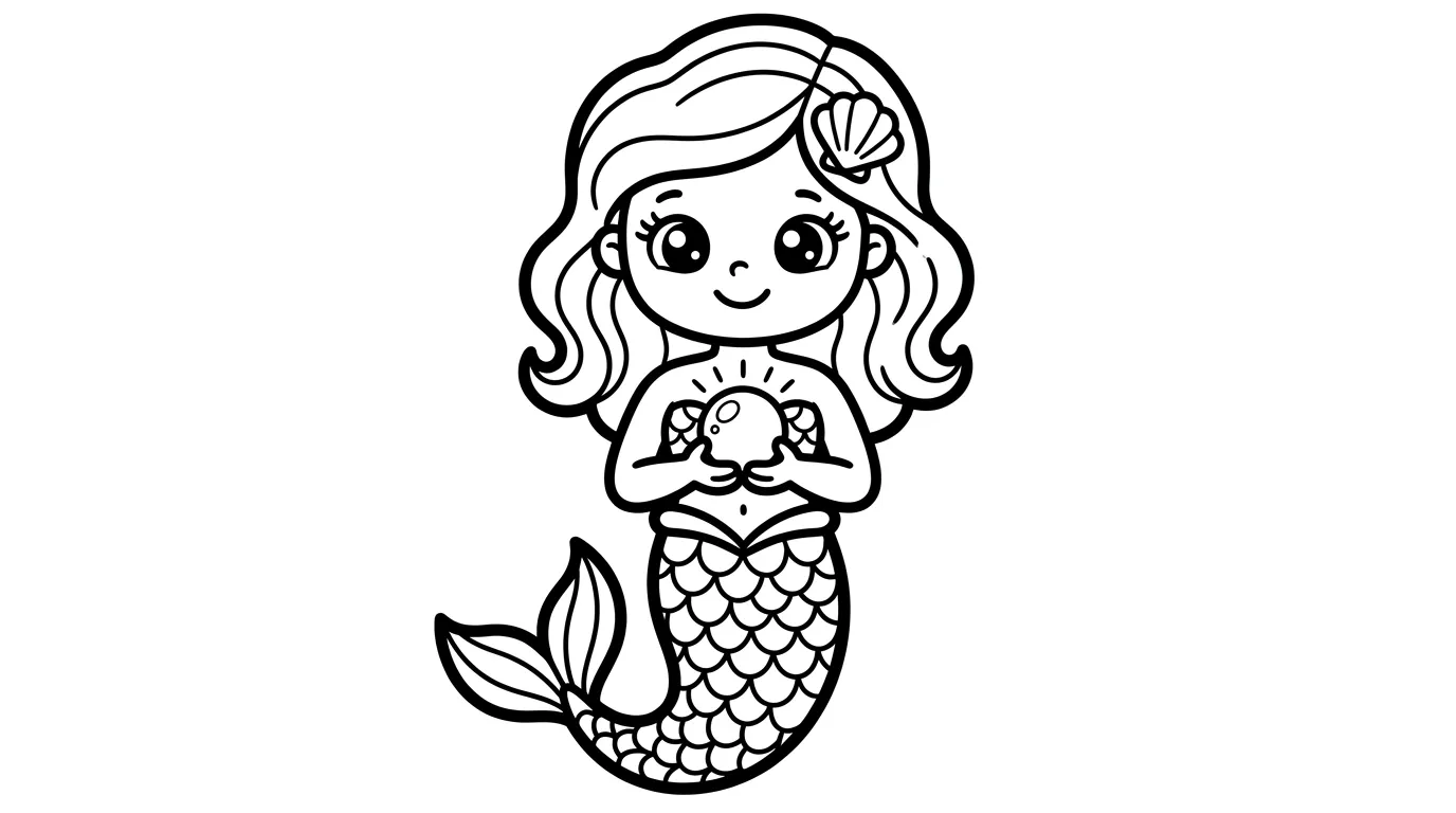 Meerjungfrau mit Perle als kostenloses Ausmalbild für Kinder