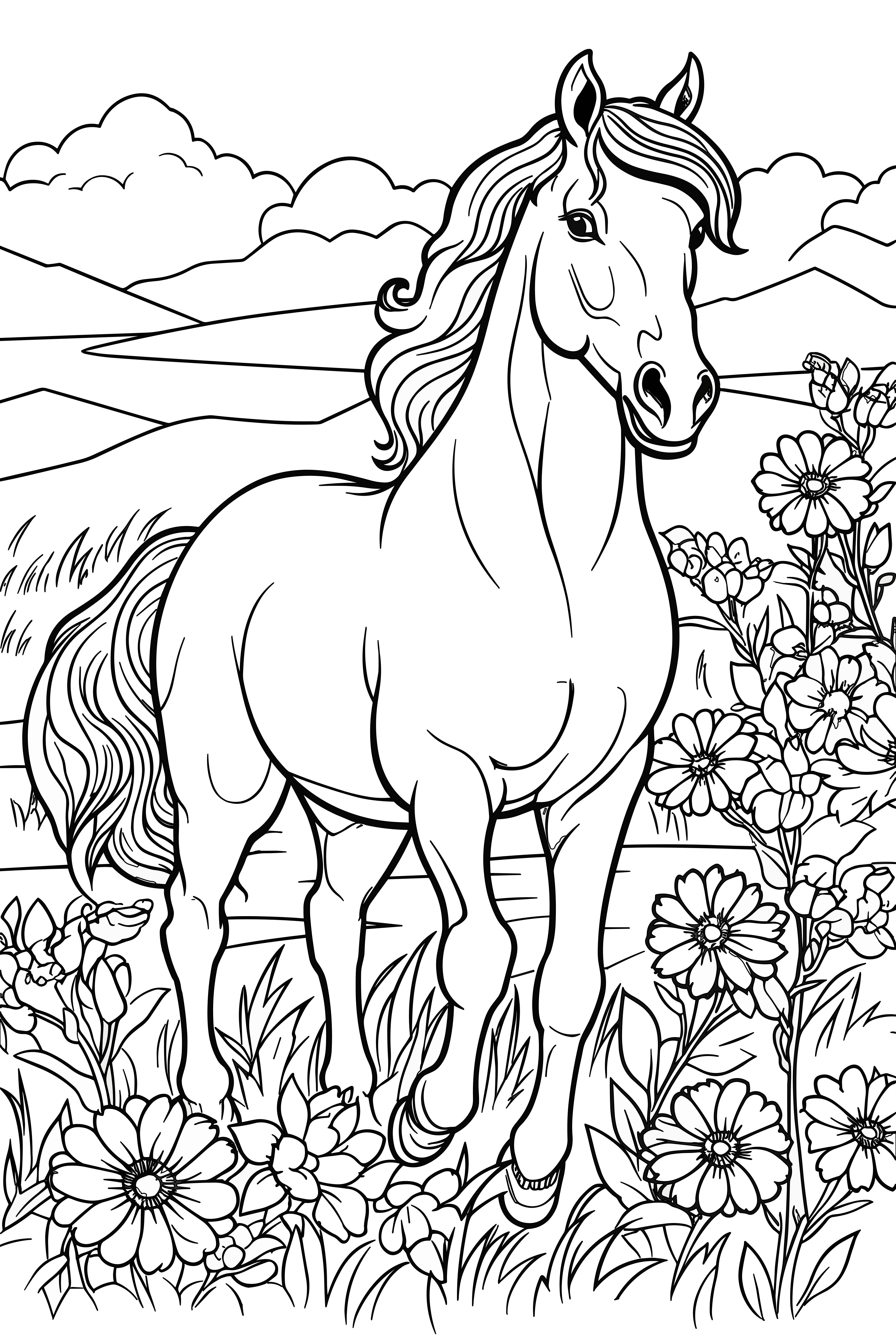 Galoppierendes Pferd als kostenloses Ausmalbild für Kinder