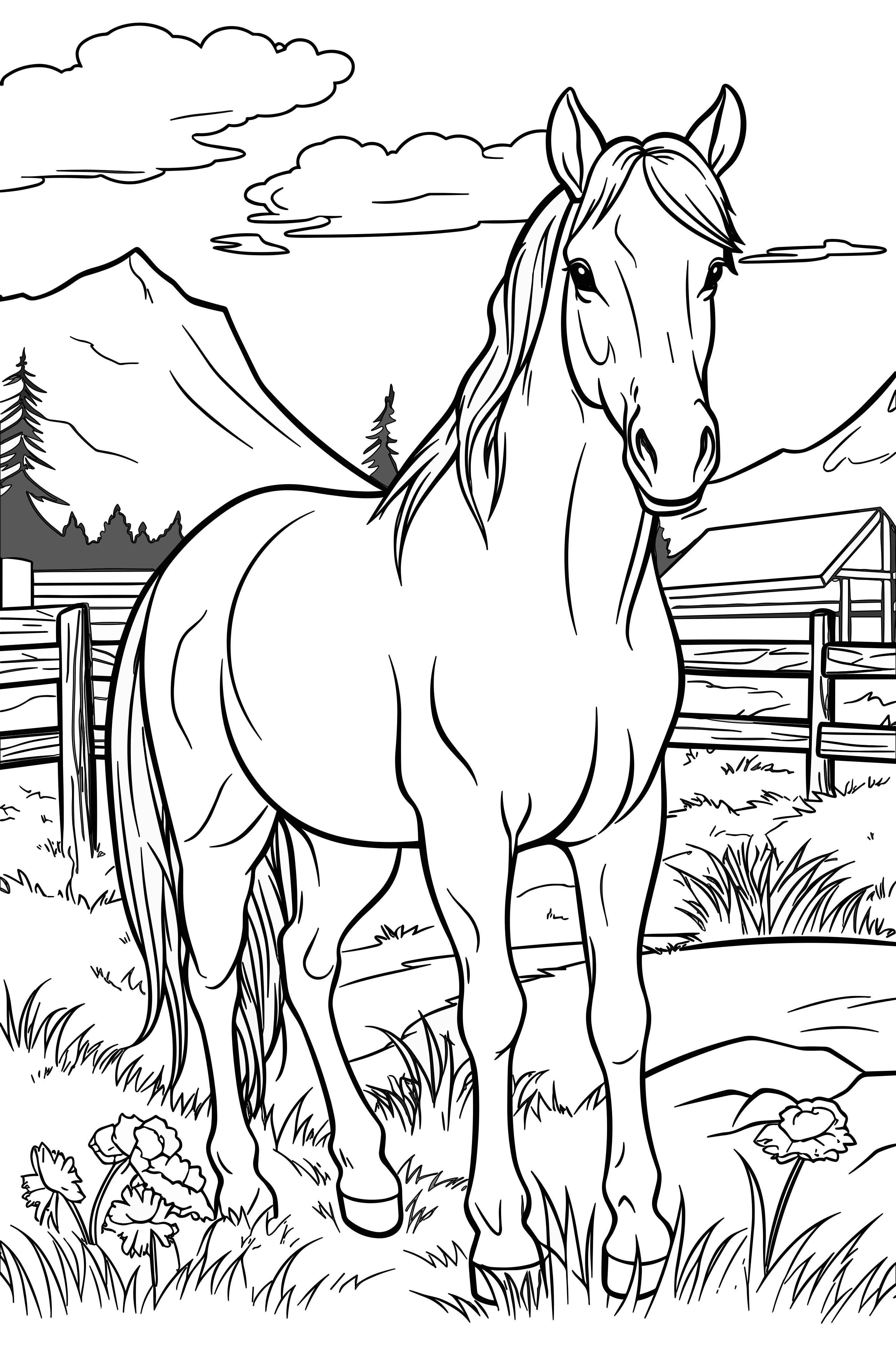 Pony mit Schleife als kostenloses Ausmalbild für Kinder