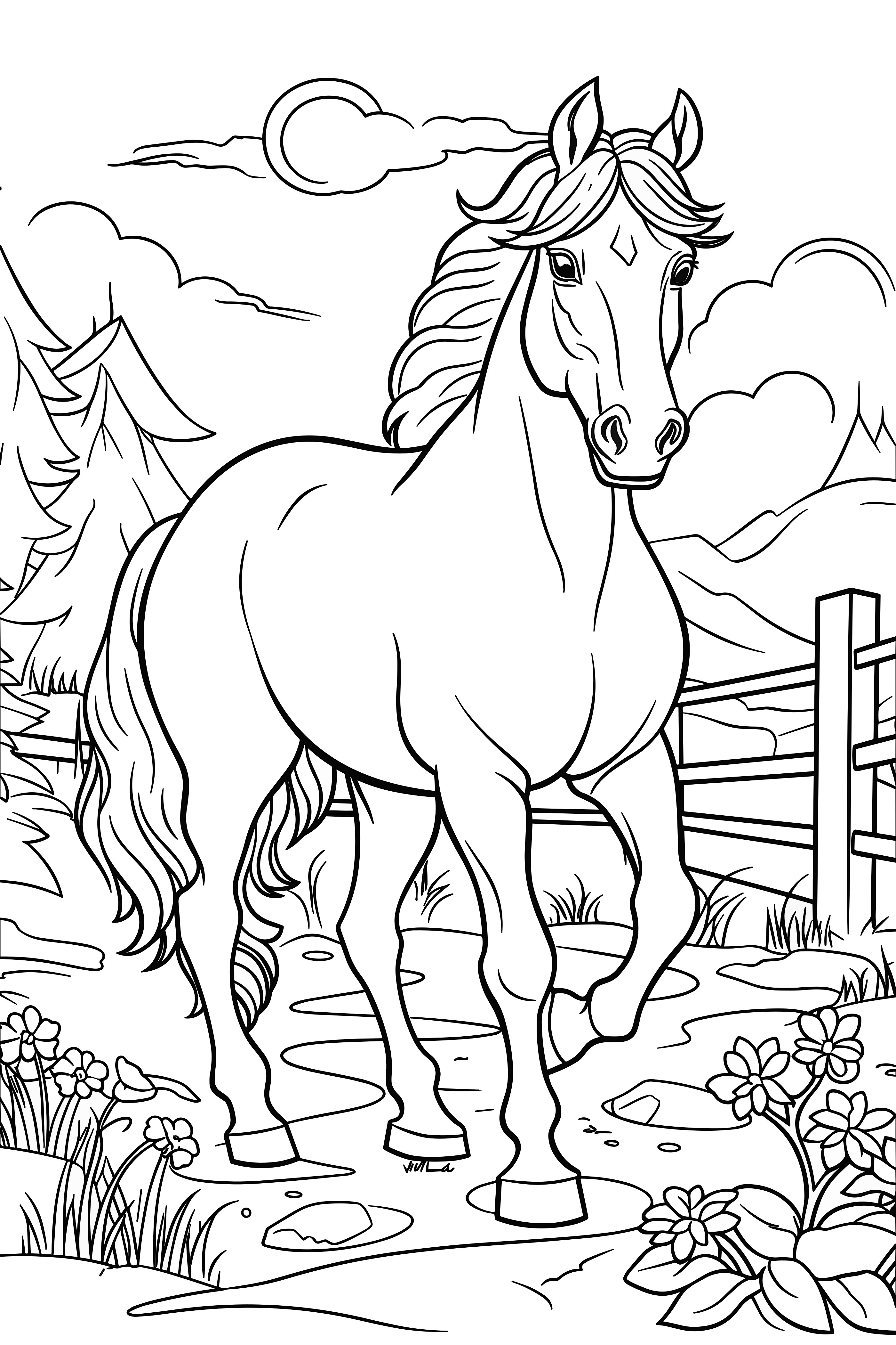 Reitpferd als kostenloses Ausmalbild für Kinder