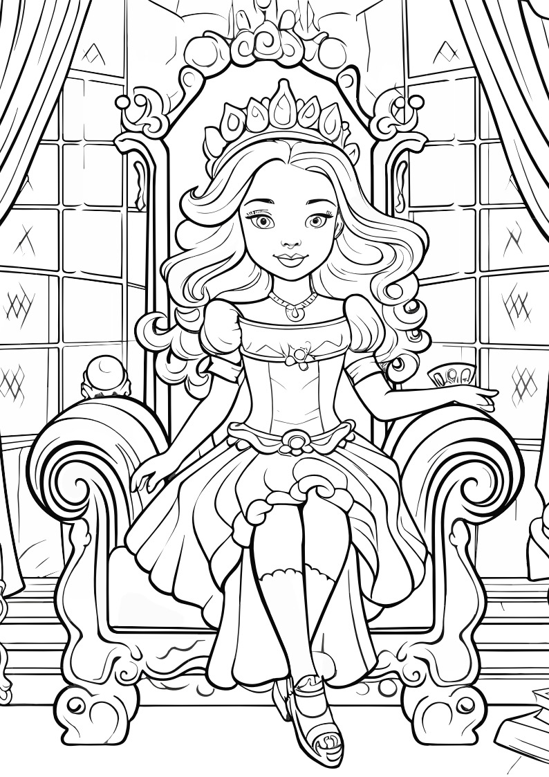 Prinzessin mit Zauberstab als kostenloses Ausmalbild für Kinder