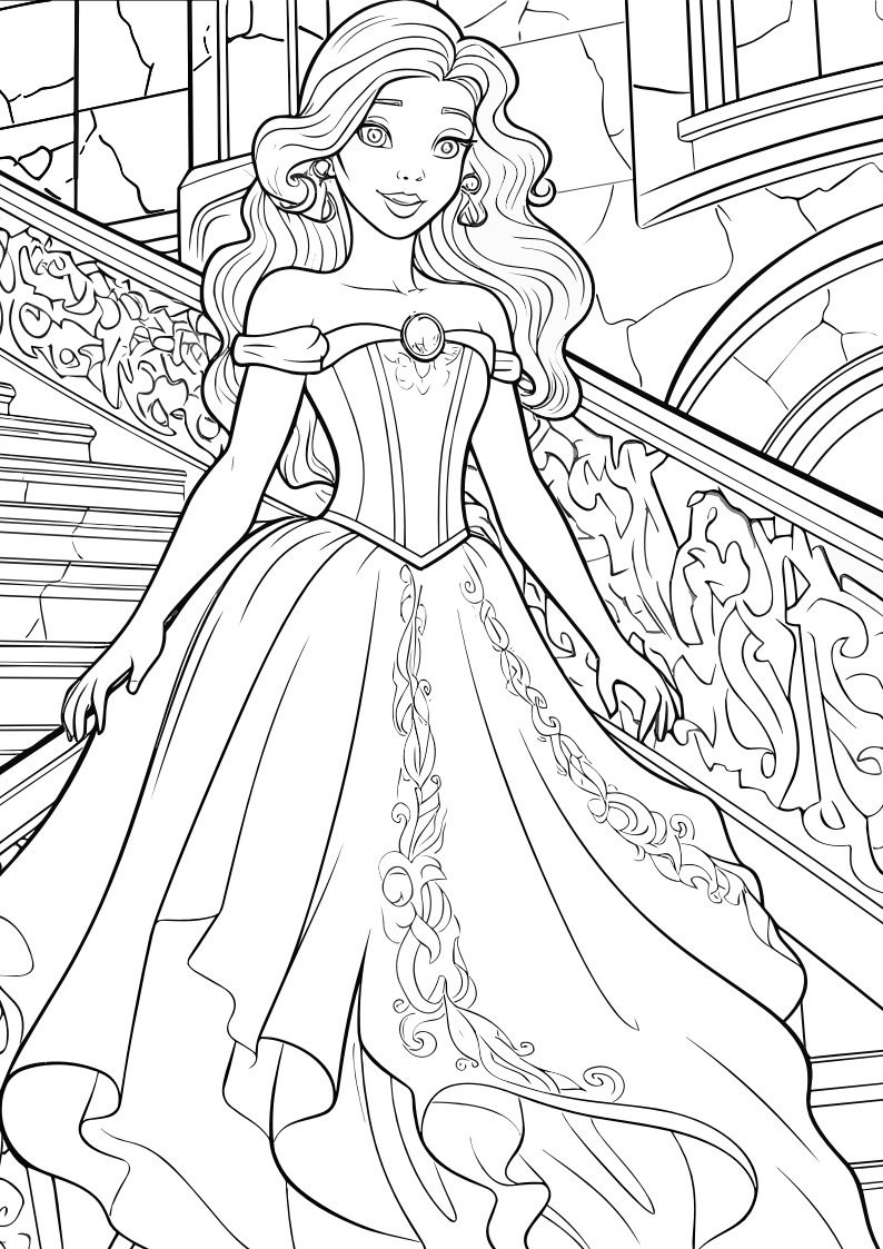 Tanzende Prinzessin als kostenloses Ausmalbild für Kinder