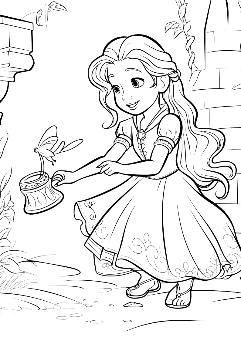 Prinzessin mit Sternen als kostenloses Ausmalbild für Kinder