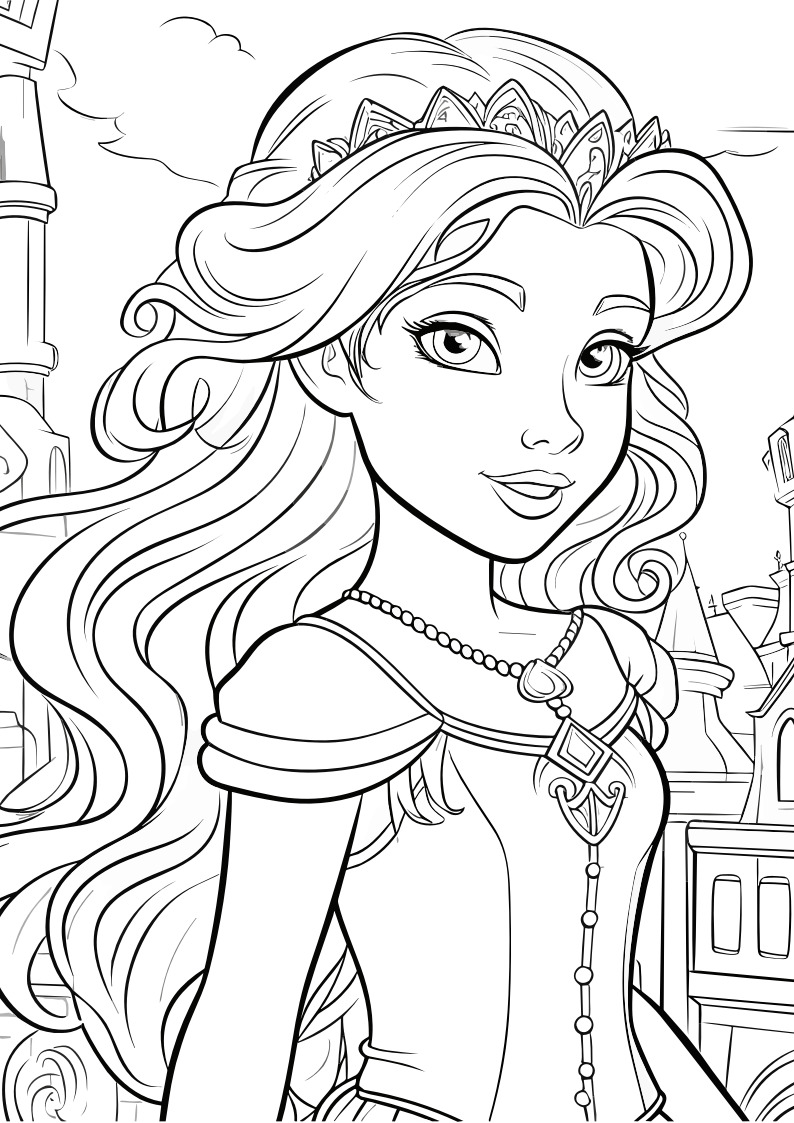Maerchenprinzessin als kostenloses Ausmalbild für Kinder