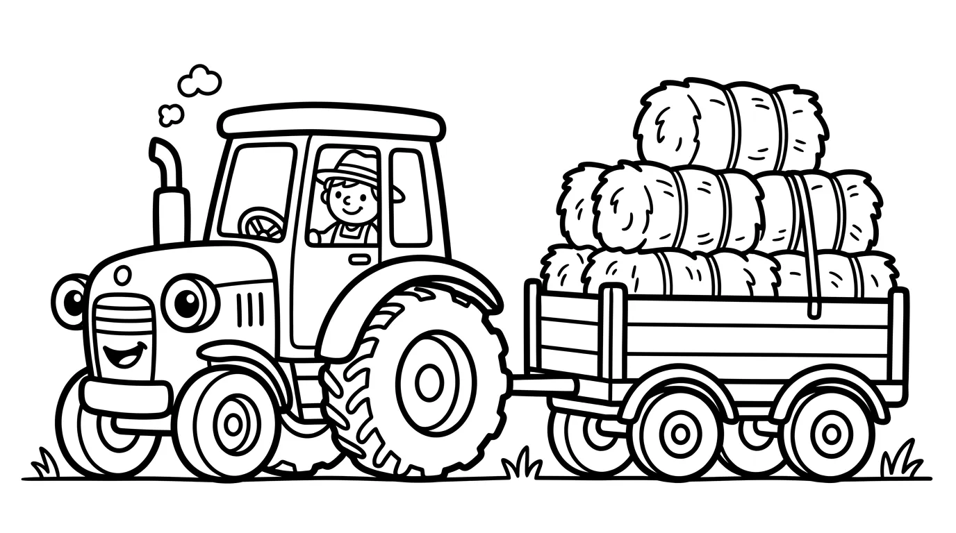 Traktor mit Anhaenger als kostenloses Ausmalbild für Kinder
