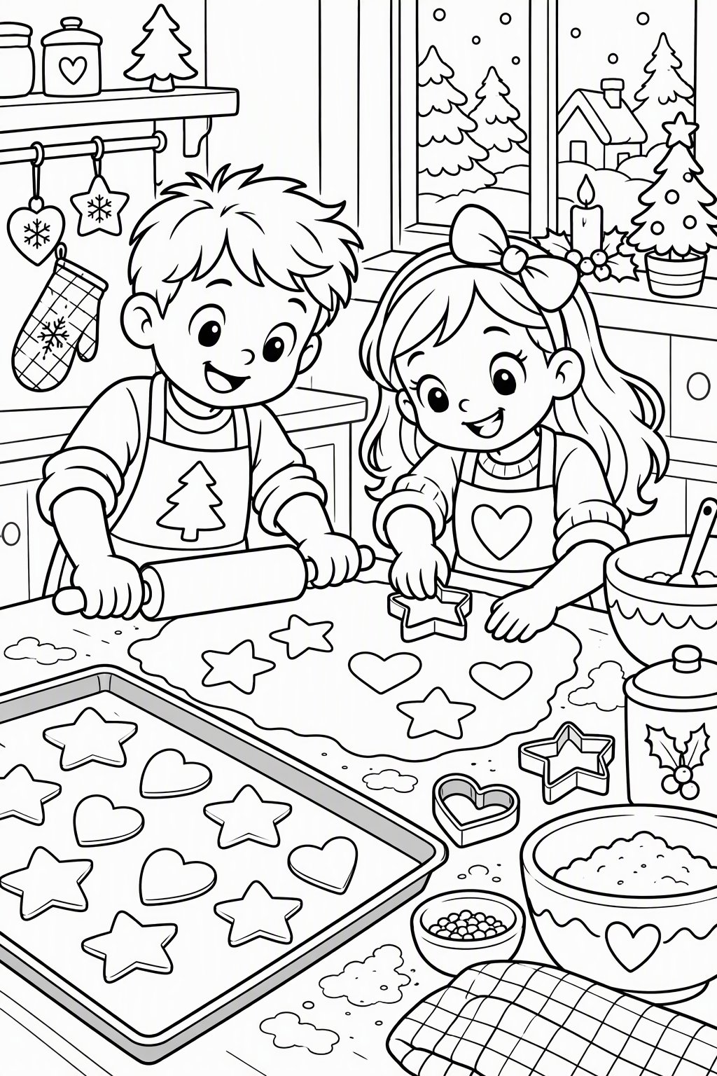 Plätzchen backen als kostenloses Ausmalbild für Kinder