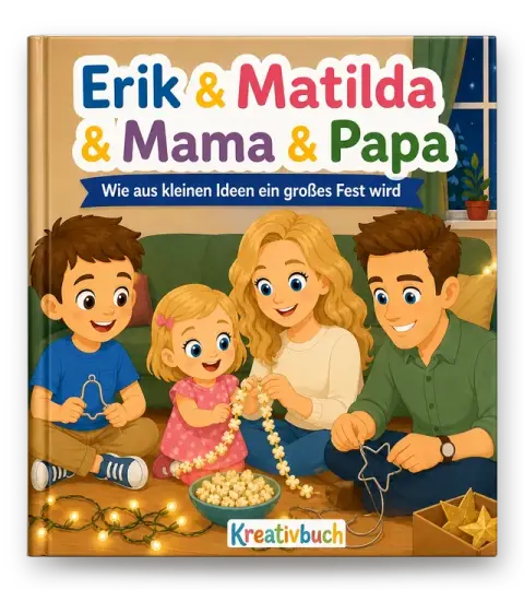 Hardcover-Weihnachtsbuch für Kinder: „Erik & Matilda & Mama & Papa – Wie aus kleinen Ideen ein großes Fest wird“