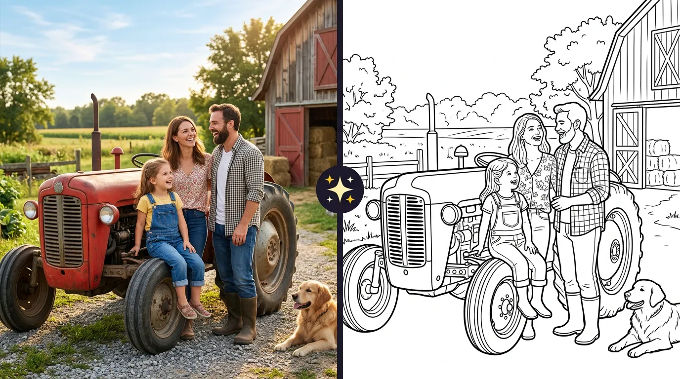 Vorher-Nachher: echtes Foto zu Ausmalbild